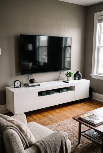 How to make a white gloss tv unit feel warm, not clinical.2