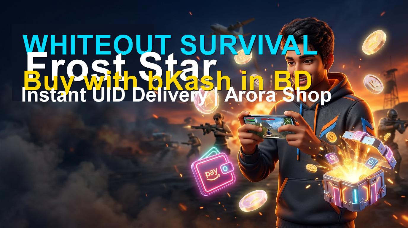 Gamer in Bangladesh holding a phone with a snowy town and blue star icons for Whiteout Survival Frost Star