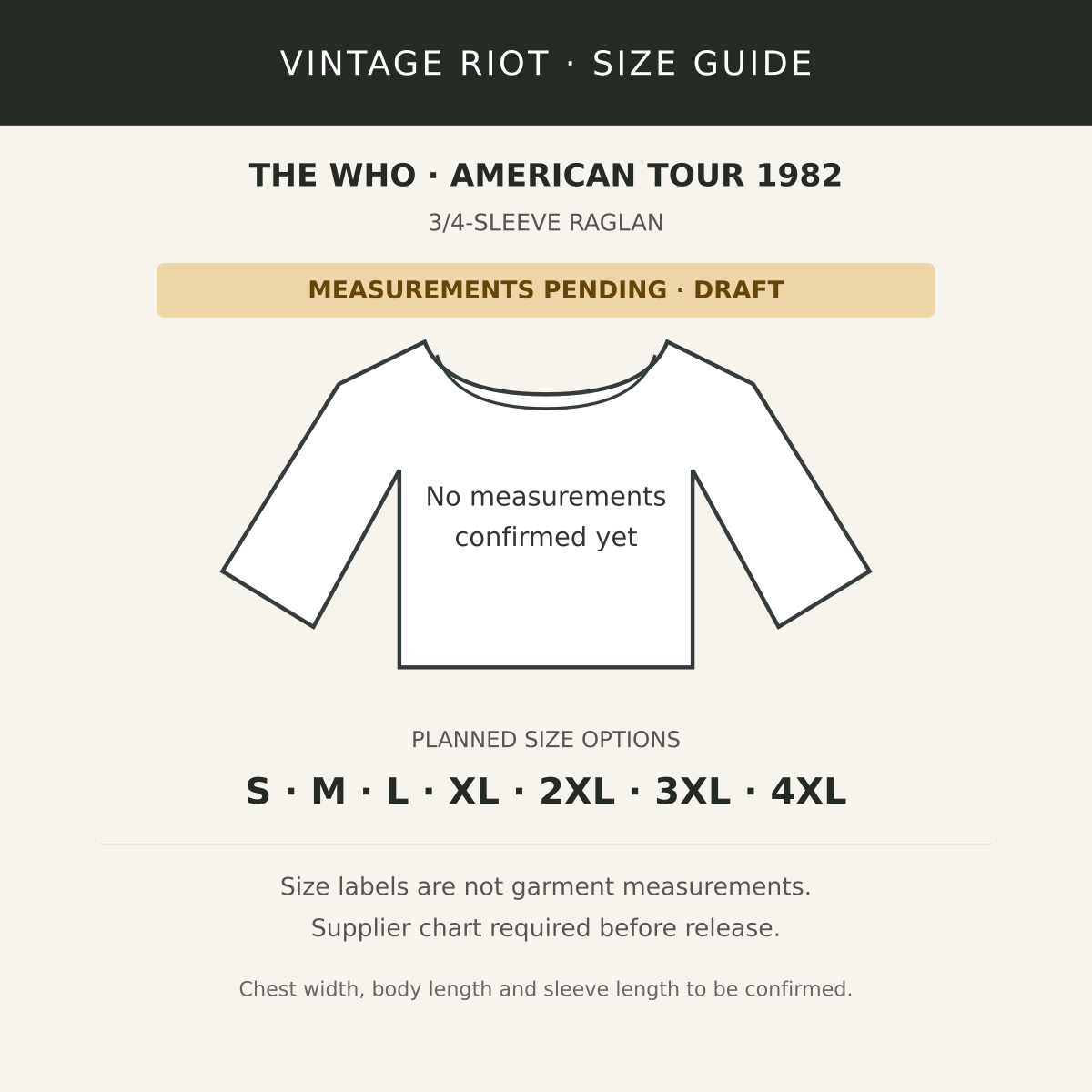 THE WHO • AMERICAN TOUR ’82 — size guide, measurements pending