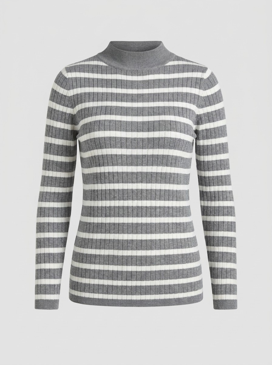 Women's Striped Ribbed Mock-Neck Sweater