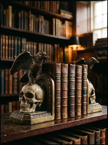 05 Cast Brass Raven Skull Bookends.jpg
