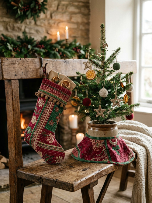 09 Kantha Stitch Quilted Stocking Tree Skirt.jpg