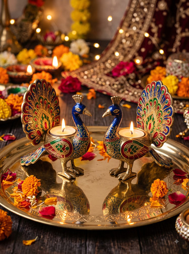 17 Meenakari Enamel Peacock Tealight Pair.jpg