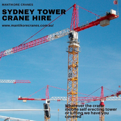 Mantikore Cranes is the best Sydney tower crane hire Company and provider of supplying our clients with reliable and experienced Tower crane operators, dogman, and riggers. Our cranes and personnel are suitably skilled and experienced to overcome all kinds of crane challenges. Ranging from small to large projects we have a crane to meet your needs. We are committed to completing all projects safely, efficiently, on budget, and on time. We also provide buyback options once your crane has completed your project. We have more than 20 years of experience working in the crane hire industries in Australia. We assure you that you will receive the best crane hire services. Cranes available for sale or hire to the construction sector. Cranes we provide are Tower Crane, Mobile Cranes, Self-Erecting cranes, Electric Luffing cranes, etc. Experienced operators and personnel are available for short- or long-term assignments.  Hire now: 1300626845 and drop your requirement on info@mantikorecranes.com.au and visit our website: https://mantikorecranes.com.au/
