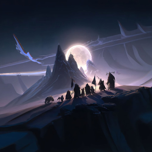 DALL·E 2022 11 04 103153 A group of wizards walking up a mountain in a large landscape silhouetted a.jpg
