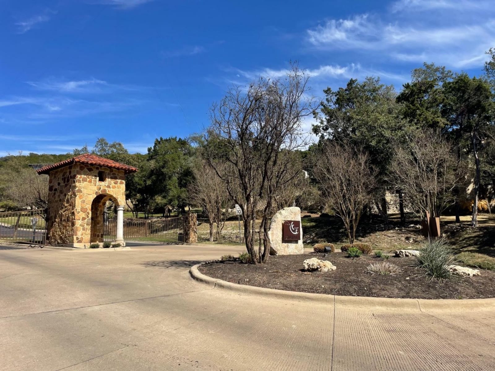 Gated luxury estate community entrance in the Texas Hill Country near Boerne San Antonio