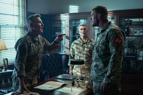War Machine. (L-R) Dennis Quaid as Sheridan, Esai Morales as Torres and Alan Ritchson as 81 in War M.jpg