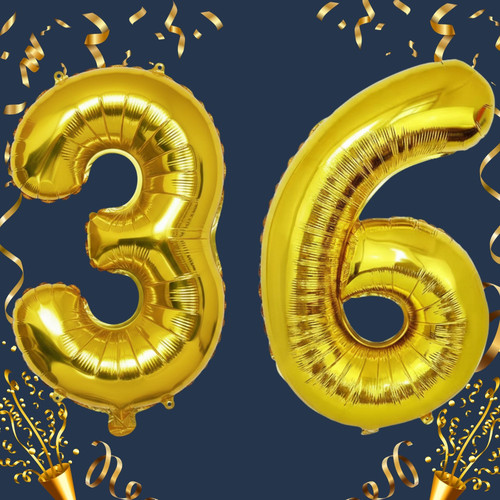 32 Inch Big Gold Large Number 36 Mylar Foil Balloon For Helium & Air Filled Premium Self Seal Balloo.jpg