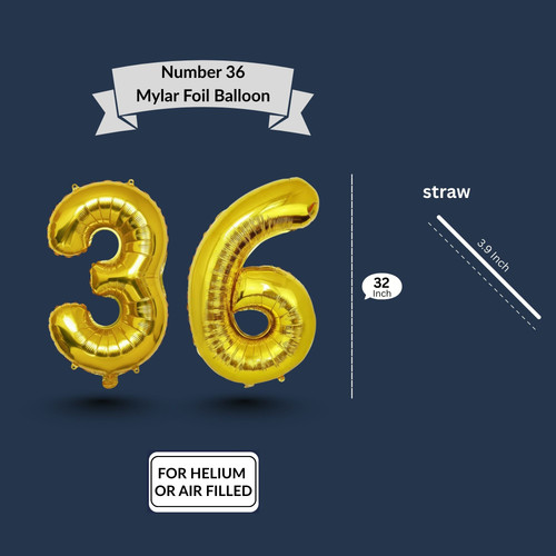 32 Inch Big Gold Large Number 36 Mylar Foil Balloon For Helium & Air Filled Premium Self Seal Balloo.jpg