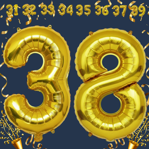 32 Inch Big Gold Large Number 38 Mylar Foil Balloon For Helium & Air Filled Premium Self Seal Balloo.jpg