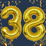 32 Inch Big Gold Large Number 38 Mylar Foil Balloon For Helium &amp; Air Filled Premium Self Seal Balloo
