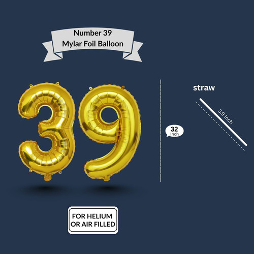 32 Inch Big Gold Large Number 39 Mylar Foil Balloon For Helium & Air Filled Premium Self Seal Balloo.jpg