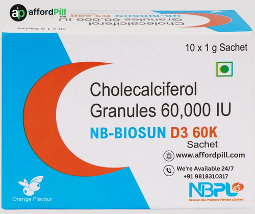 If you are planning to buy Nb Biosun D3 60K Granules, we provide genuine products at competitive prices along with free delivery services. Nb Biosun D3 60K Granules contains Vitamin D3 60000 IU, which supports bone density, calcium absorption, and muscle function.

Vitamin D3 is essential for maintaining overall health, particularly for individuals with limited sun exposure or dietary deficiency. Nb Biosun D3 60K Granules offers a convenient sachet format that can be taken as prescribed by your healthcare provider.

We focus on affordable healthcare by offering generic substitutes of branded medicines, giving customers up to 90% off generic medicines and 20% off branded medicines on selected products. With secure payment options, careful packaging, and free doorstep delivery, buying online is simple and stress-free. Choose trusted service and quality assurance for your healthcare needs.



Order Now:-https://www.affordpill.com/products/nb-biosun-d3-60k-granules
E-mail :-info@affordpill.com
Address :-  D-67, Sector-6, Noida, Uttar Pradesh - 201301
Content No:- +91 9818310317
