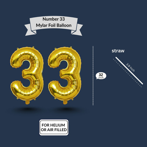 32 Inch Big Gold Large Number 33 Mylar Foil Balloon For Helium & Air Filled Premium Self Seal Balloo.jpg