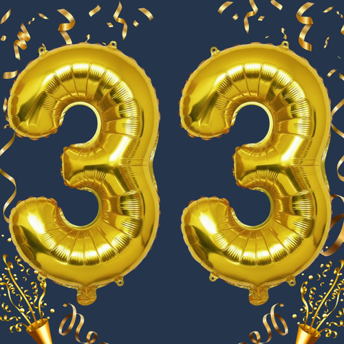 32 Inch Big Gold Large Number 33 Mylar Foil Balloon For Helium & Air Filled Premium Self Seal Balloo.jpg
