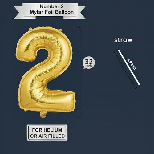 32 Inch Big Gold Large Number 2 Mylar Foil Balloon For Helium & Air Filled Premium Self Seal Balloon.jpg