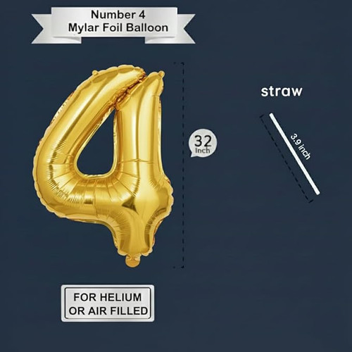 32 Inch Big Gold Large Number 4 Mylar Foil Balloon For Helium & Air Filled Premium Self Seal Balloon.jpg