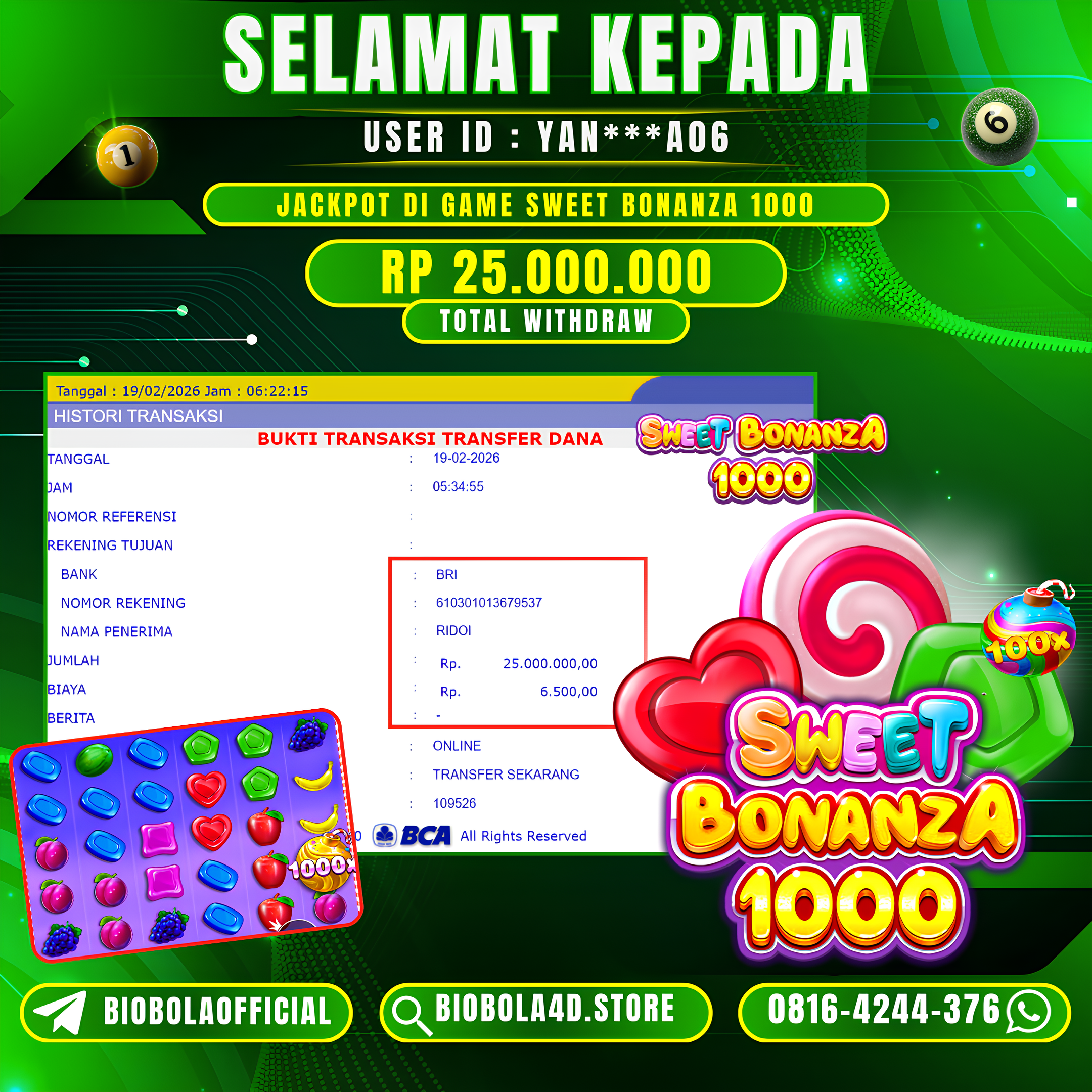 JP SWEET BONANZA 1000 25 JT DI BAYAR LUNAS !!