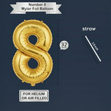 32 Inch Big Gold Large Number 8 Mylar Foil Balloon For Helium &amp; Air Filled Premium Self Seal Balloon