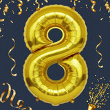 32 Inch Big Gold Large Number 8 Mylar Foil Balloon For Helium &amp; Air Filled Premium Self Seal Balloon