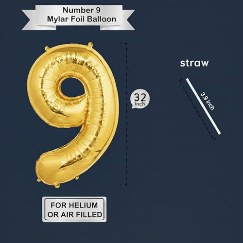 32 Inch Big Gold Large Number 9 Mylar Foil Balloon For Helium & Air Filled Premium Self Seal Balloon.jpg
