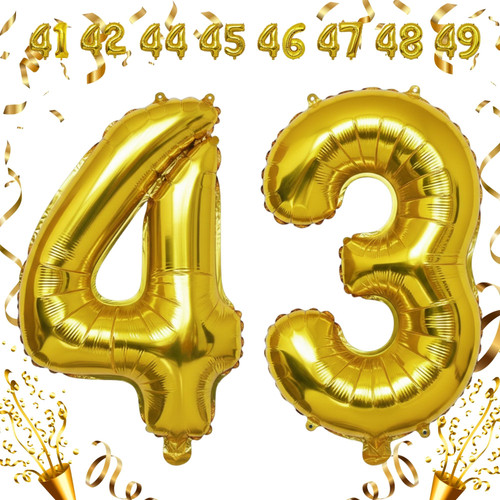32 Inch Big Gold Large Number 43 Mylar Foil Balloon For Helium & Air Filled Premium Self Seal Balloo.jpg