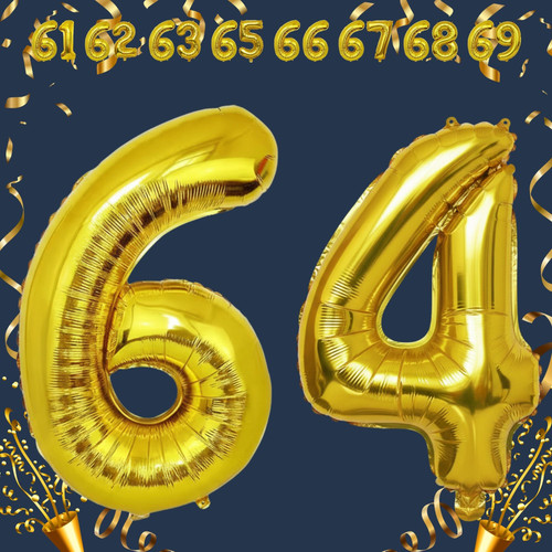 32 Inch Big Gold Large Number 64 Mylar Foil Balloon For Helium & Air Filled Premium Self Seal Balloo.jpg