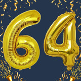 32 Inch Big Gold Large Number 64 Mylar Foil Balloon For Helium &amp; Air Filled Premium Self Seal Balloo