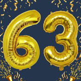 32 Inch Big Gold Large Number 63 Mylar Foil Balloon For Helium &amp; Air Filled Premium Self Seal Balloo