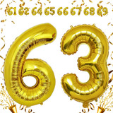 32 Inch Big Gold Large Number 63 Mylar Foil Balloon For Helium &amp; Air Filled Premium Self Seal Balloo