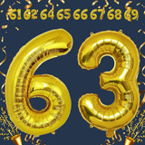 32 Inch Big Gold Large Number 63 Mylar Foil Balloon For Helium &amp; Air Filled Premium Self Seal Balloo