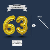 32 Inch Big Gold Large Number 63 Mylar Foil Balloon For Helium &amp; Air Filled Premium Self Seal Balloo