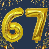 32 Inch Big Gold Large Number 67 Mylar Foil Balloon For Helium &amp; Air Filled Premium Self Seal Balloo