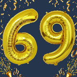 32 Inch Big Gold Large Number 69 Mylar Foil Balloon For Helium &amp; Air Filled Premium Self Seal Balloo