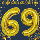 32 Inch Big Gold Large Number 69 Mylar Foil Balloon For Helium &amp; Air Filled Premium Self Seal Balloo