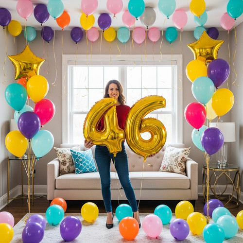 32 Inch Big Gold Large Number 46 Mylar Foil Balloon For Helium & Air Filled Premium Self Seal Balloo.jpg
