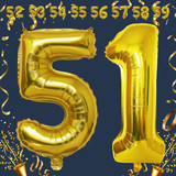 32 Inch Big Gold Large Number 51 Mylar Foil Balloon For Helium &amp; Air Filled Premium Self Seal Balloo