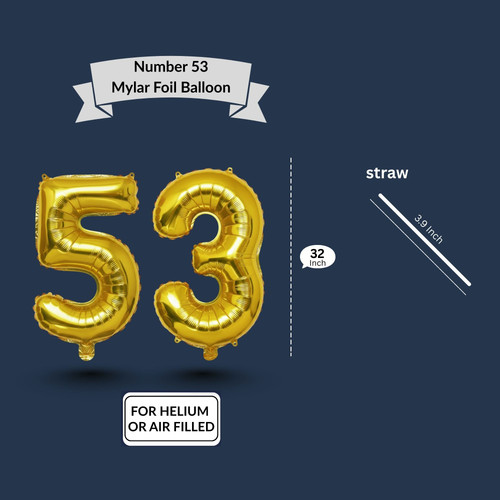 32 Inch Big Gold Large Number 53 Mylar Foil Balloon For Helium & Air Filled Premium Self Seal Balloo.jpg
