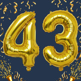 32 Inch Big Gold Large Number 43 Mylar Foil Balloon For Helium &amp; Air Filled Premium Self Seal Balloo
