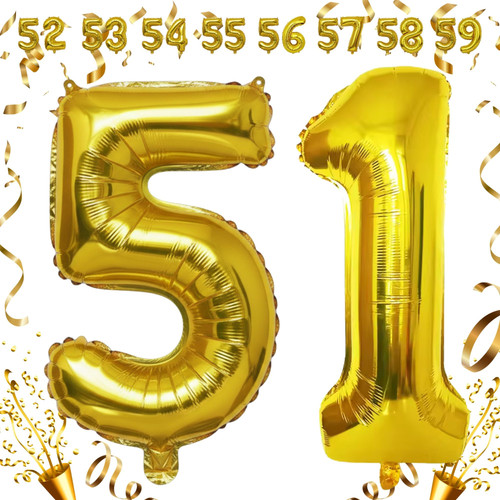 32 Inch Big Gold Large Number 51 Mylar Foil Balloon For Helium & Air Filled Premium Self Seal Balloo.jpg