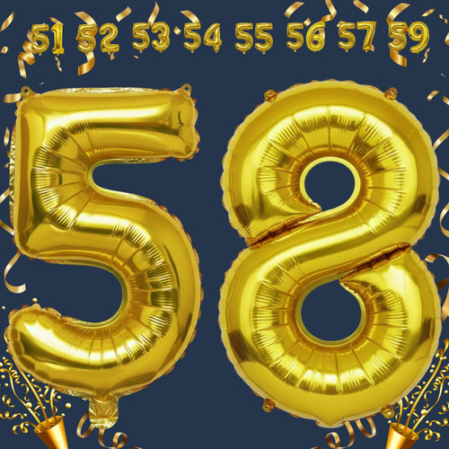 32 Inch Big Gold Large Number 58 Mylar Foil Balloon For Helium & Air Filled Premium Self Seal Balloo.jpg