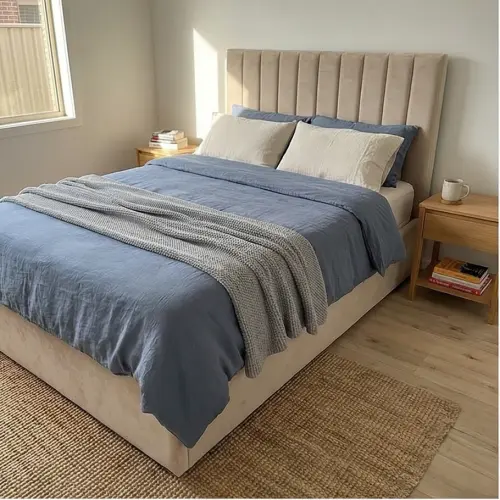 Beige colour bed frame double.webp