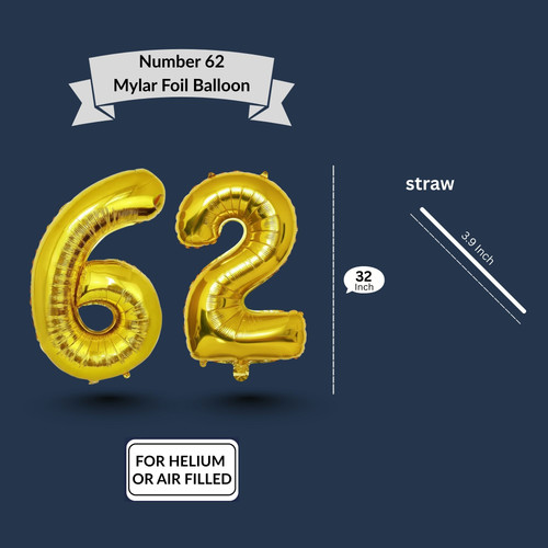 32 Inch Big Gold Large Number 62 Mylar Foil Balloon For Helium & Air Filled Premium Self Seal Balloo.jpg