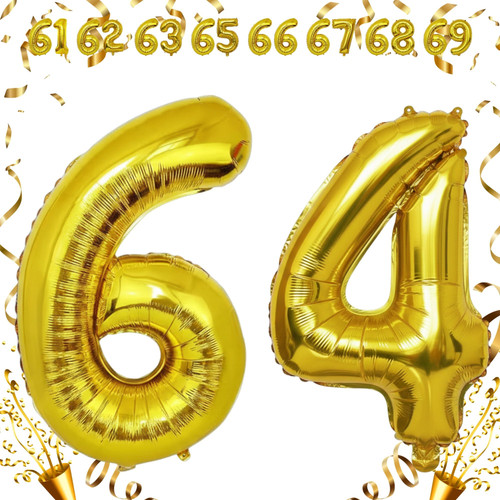32 Inch Big Gold Large Number 64 Mylar Foil Balloon For Helium & Air Filled Premium Self Seal Balloo.jpg