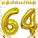 32 Inch Big Gold Large Number 64 Mylar Foil Balloon For Helium &amp; Air Filled Premium Self Seal Balloo