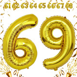 32 Inch Big Gold Large Number 69 Mylar Foil Balloon For Helium &amp; Air Filled Premium Self Seal Balloo