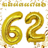 32 Inch Big Gold Large Number 62 Mylar Foil Balloon For Helium &amp; Air Filled Premium Self Seal Balloo