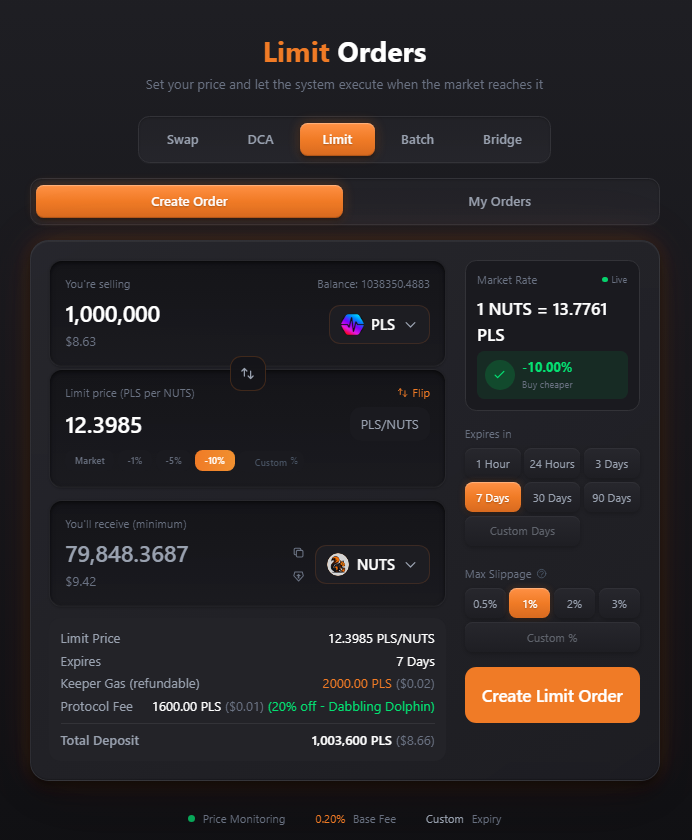 SquirrelSwap Limit Orders