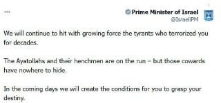 "نتنياهو" للشعب الإيراني: "في الأيام القادمة سنقوم بتهيئة الظروف لكم حتى تقرروا مصيركم"....