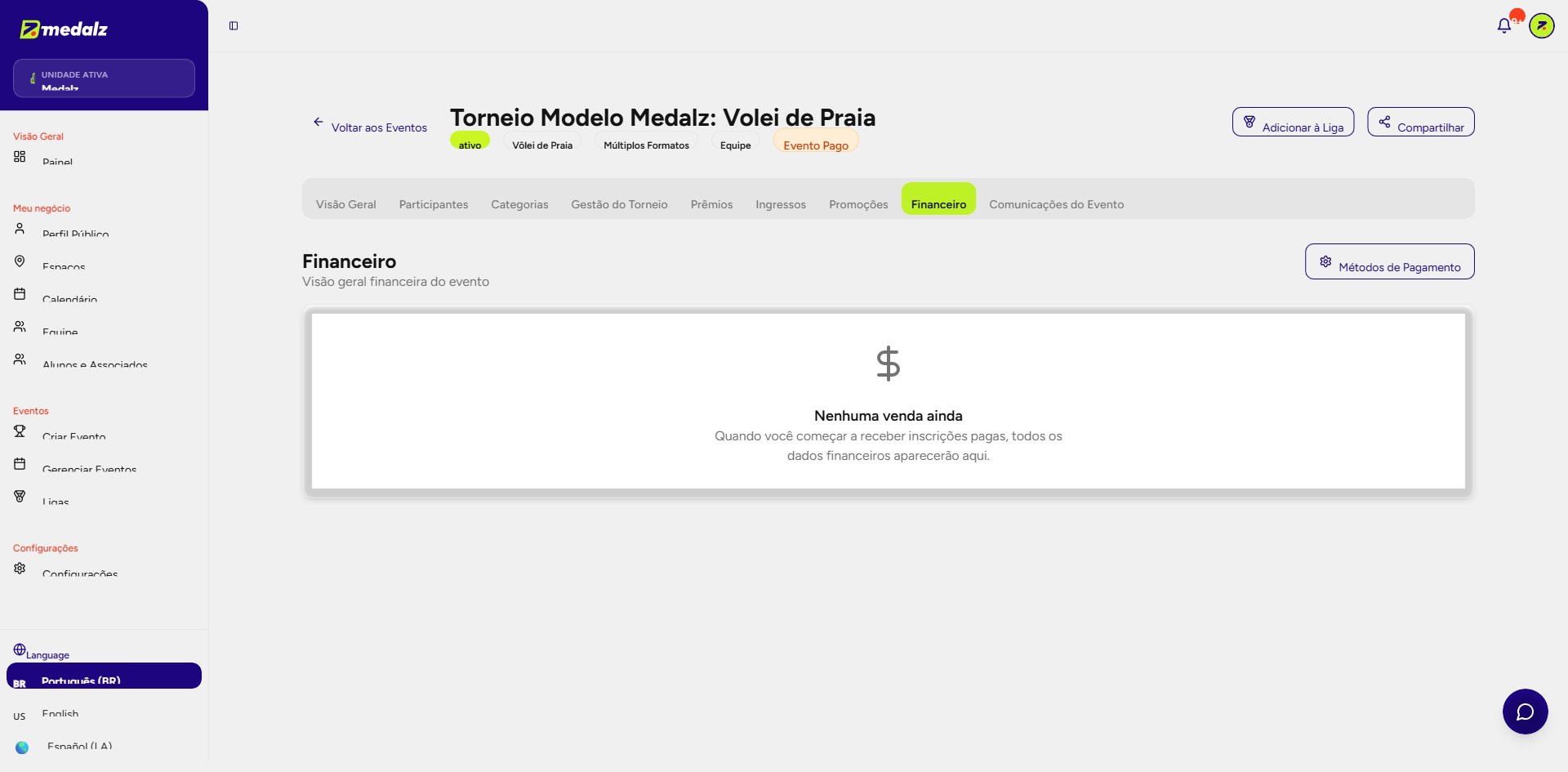 Modal Métodos de Pagamento — Cartão de Crédito, PIX e Método Próprio